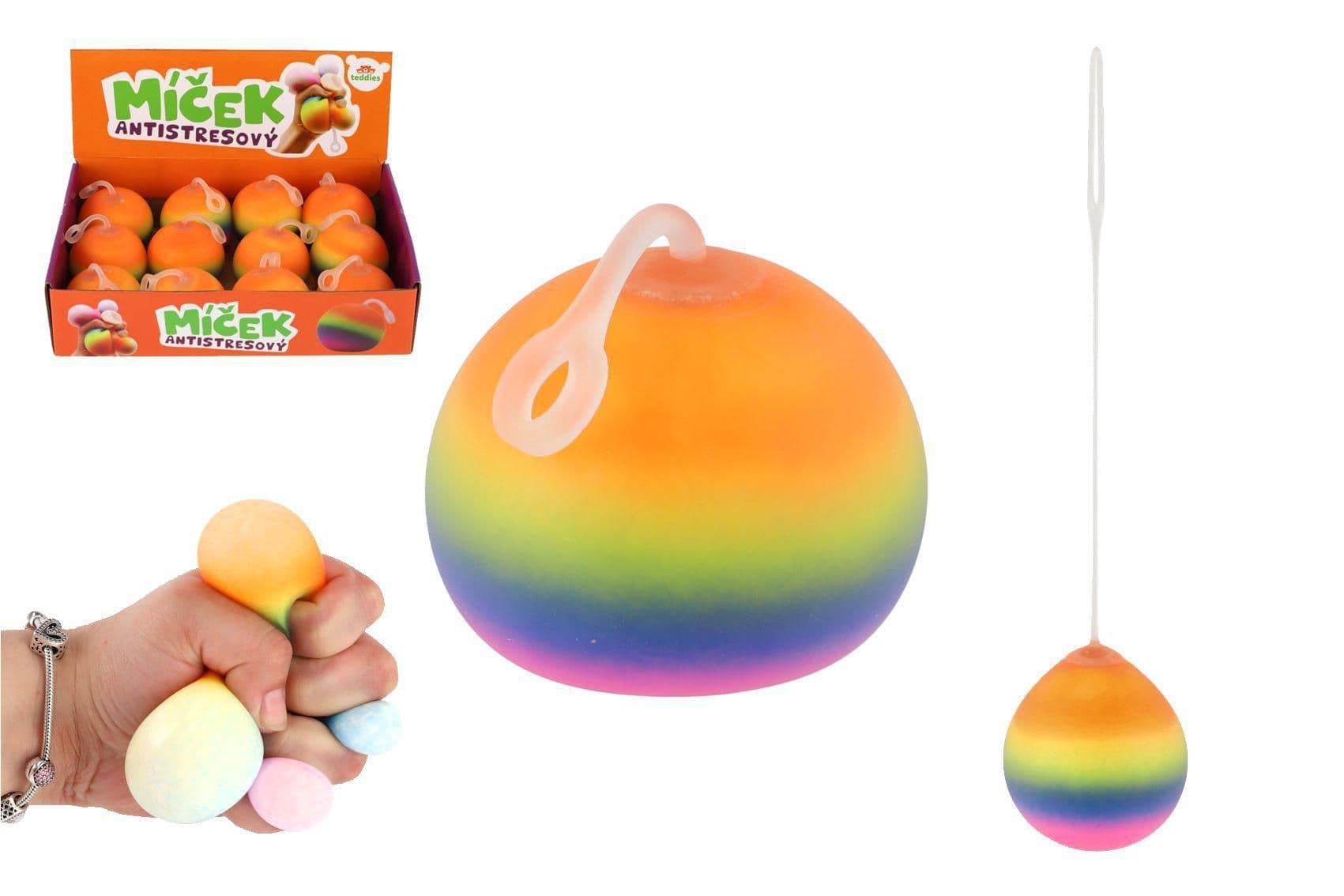 Teddies Míček antistresový mačkací sliz 6cm duhový