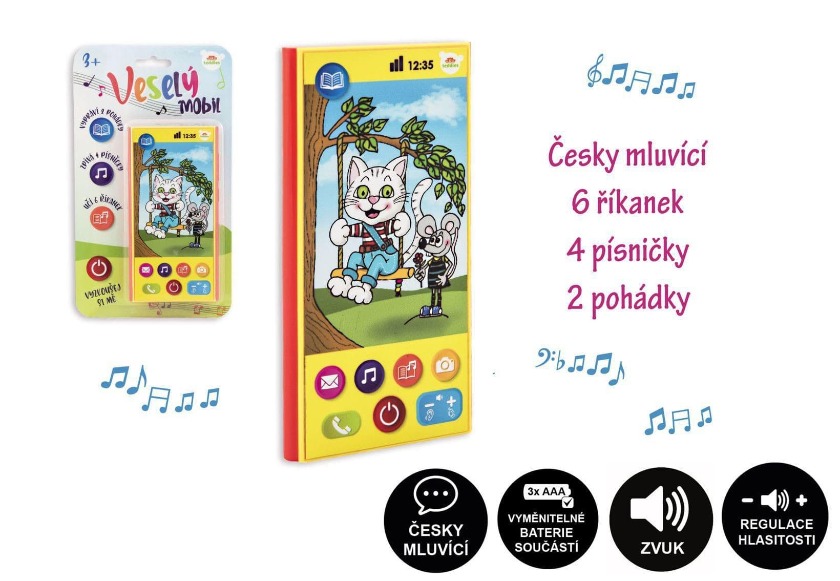 Veselý Mobil Telefon plast česky mluvící 7,5x15cm na baterie se zvukem