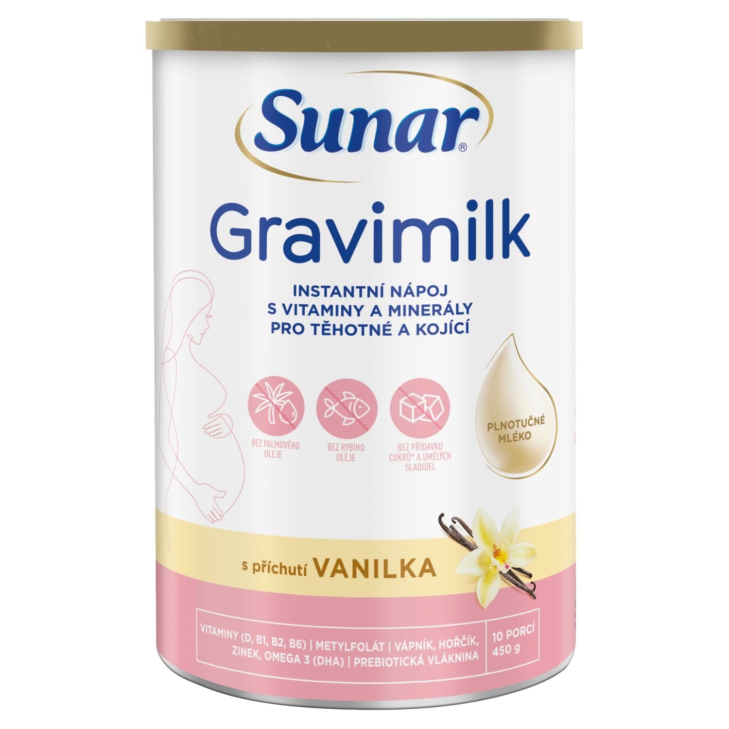 Sunar Gravimilk s příchutí vanilka pro těhotné a kojící ženy 450 g