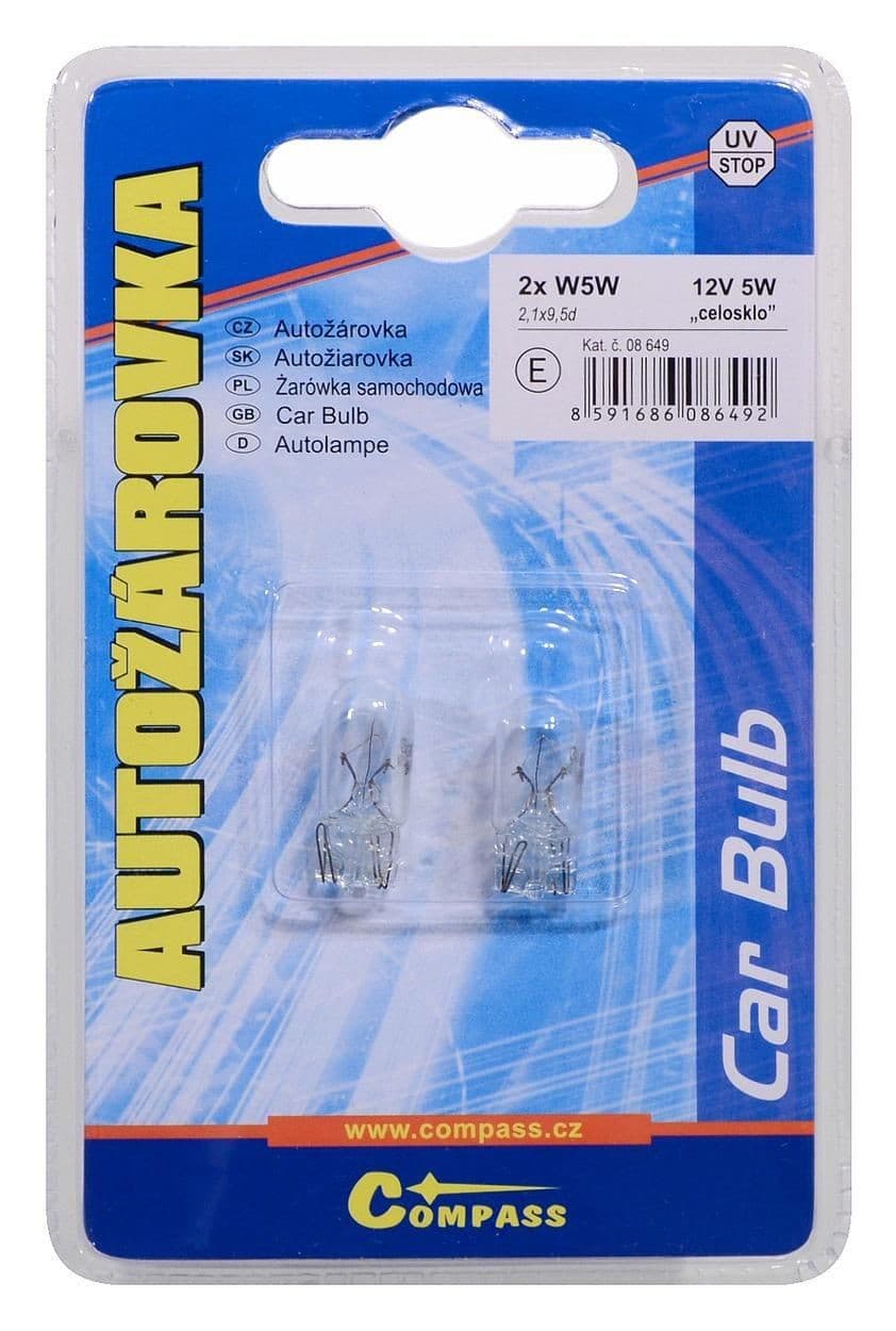 Autožárovka 12V W5W 5W T10 celosklo blister 2ks