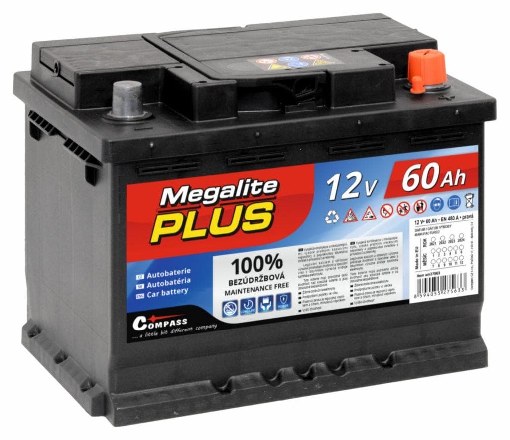 Autobaterie MEGALITE PLUS 12V 60Ah 480A