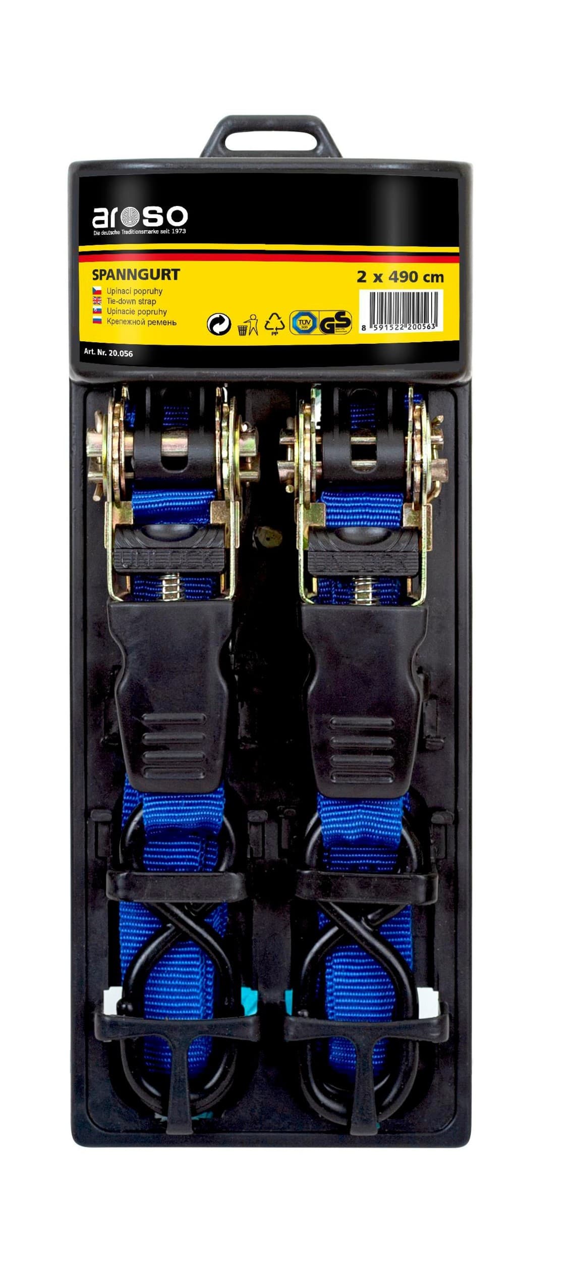 Popruh s ráčnou a háky 2ks 400daN 30mm x 4,90m TÜV
