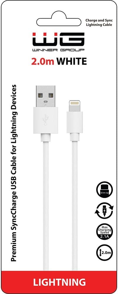 WG Datový kabel USB-A_Lightning, 2,4 A, bílý, 2 m