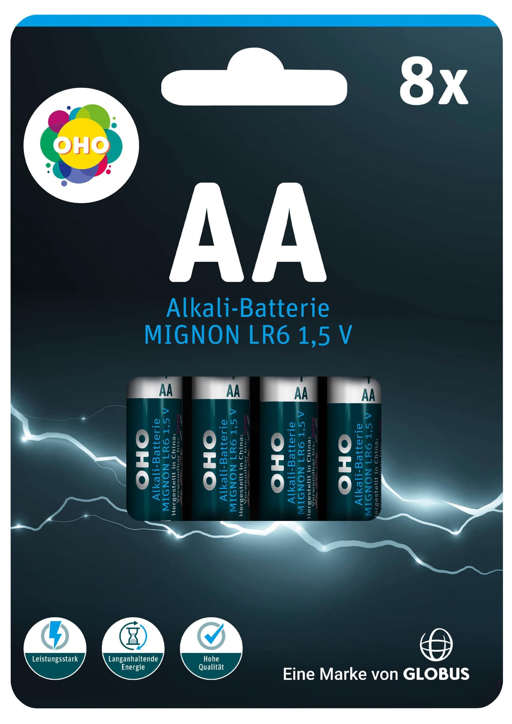 OHO Alkalická baterie AA 8 ks