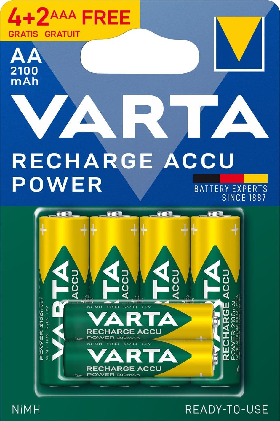 Varta Nabíjecí baterie Recharge Accu Power 4 AA 2100 mAh R2U + 2 AAA 800 mAh R2U
