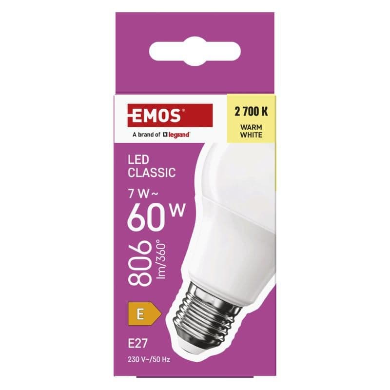 Emos LED CLS A60 7W(60W) 806lm E27 WW