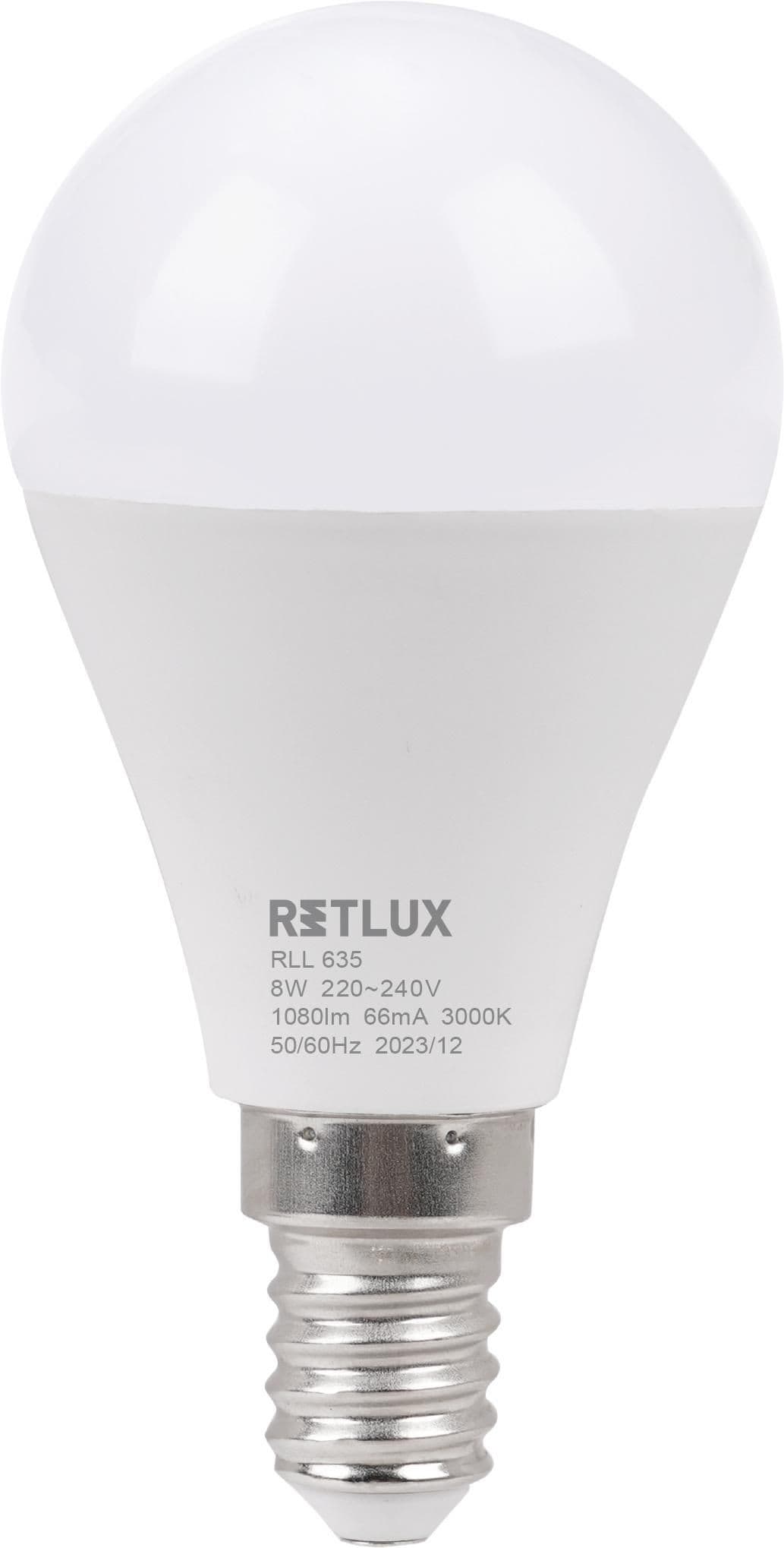 Retlux Led žárovka RLL 635 G45 E14 miniG 8W WW  D