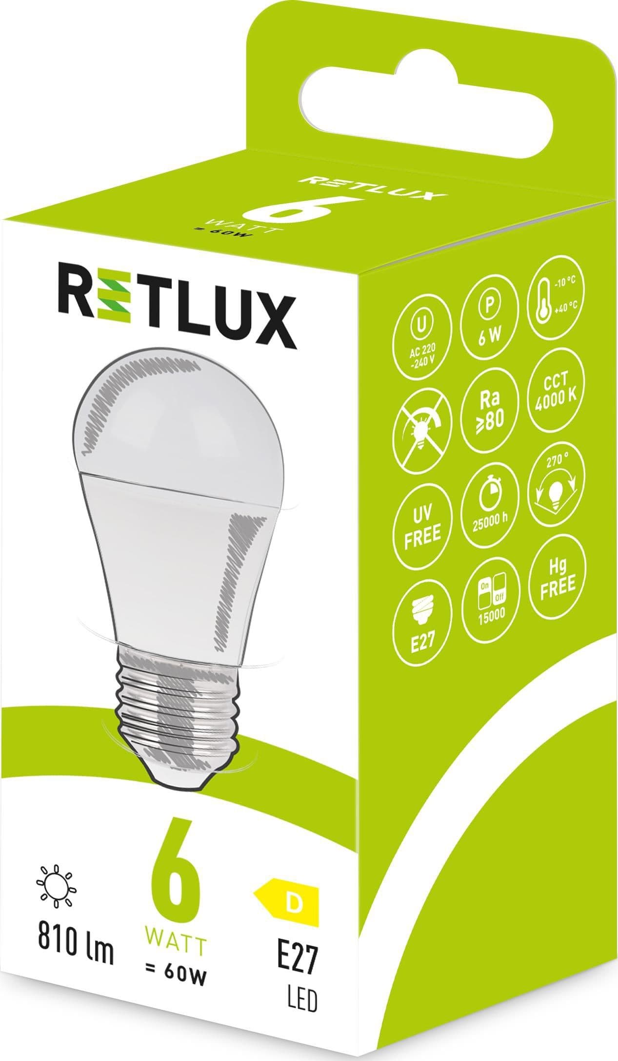 Retlux Led žárovka RLL 639 G45 E27 miniG 6W CW D