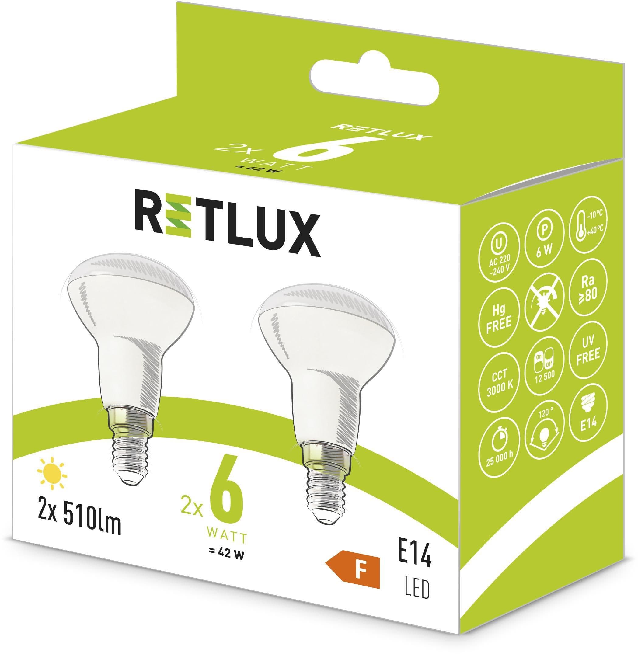 Retlux Led žárovka E14 6W REL38 R50
