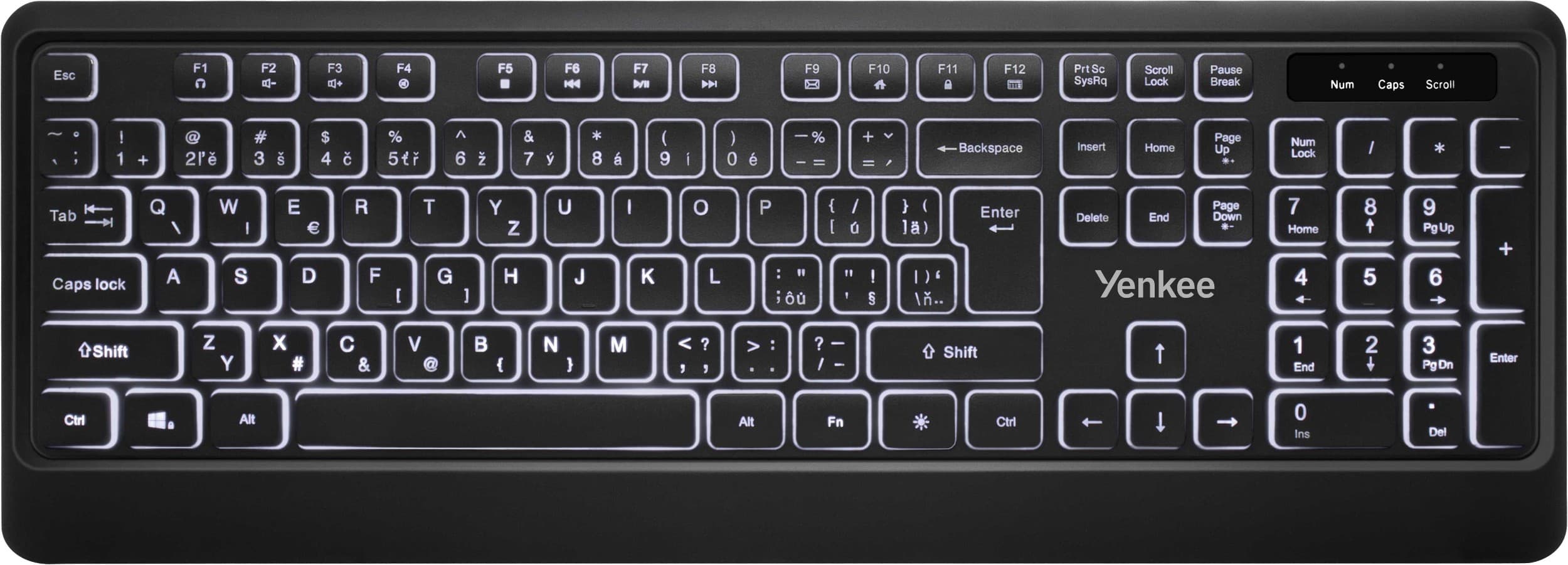Yenkee YKB 1025CS USB klávesnice VISION, Podsvícená USB klávesnice s nízkoprofilovými klávesami a tichou membránou pro pohodlné a tiché psaní.