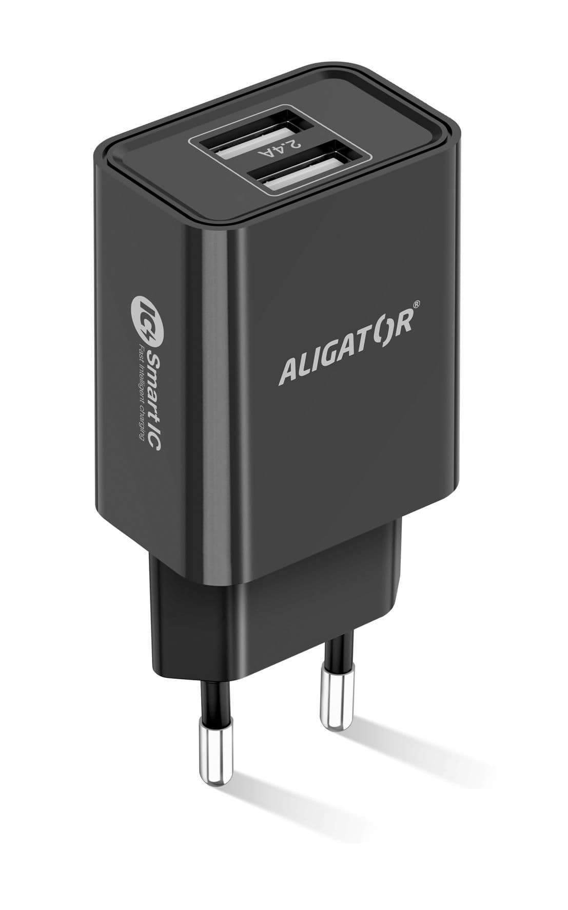 ALIGATOR Chytrá síťová nabíječka 2.4A, 2xUSB, smart IC, černá