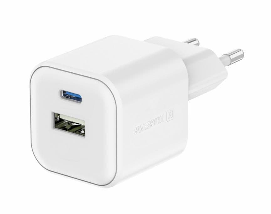 Swissten Adaptér 12W 1x USB-C + 1x USB-A bílý