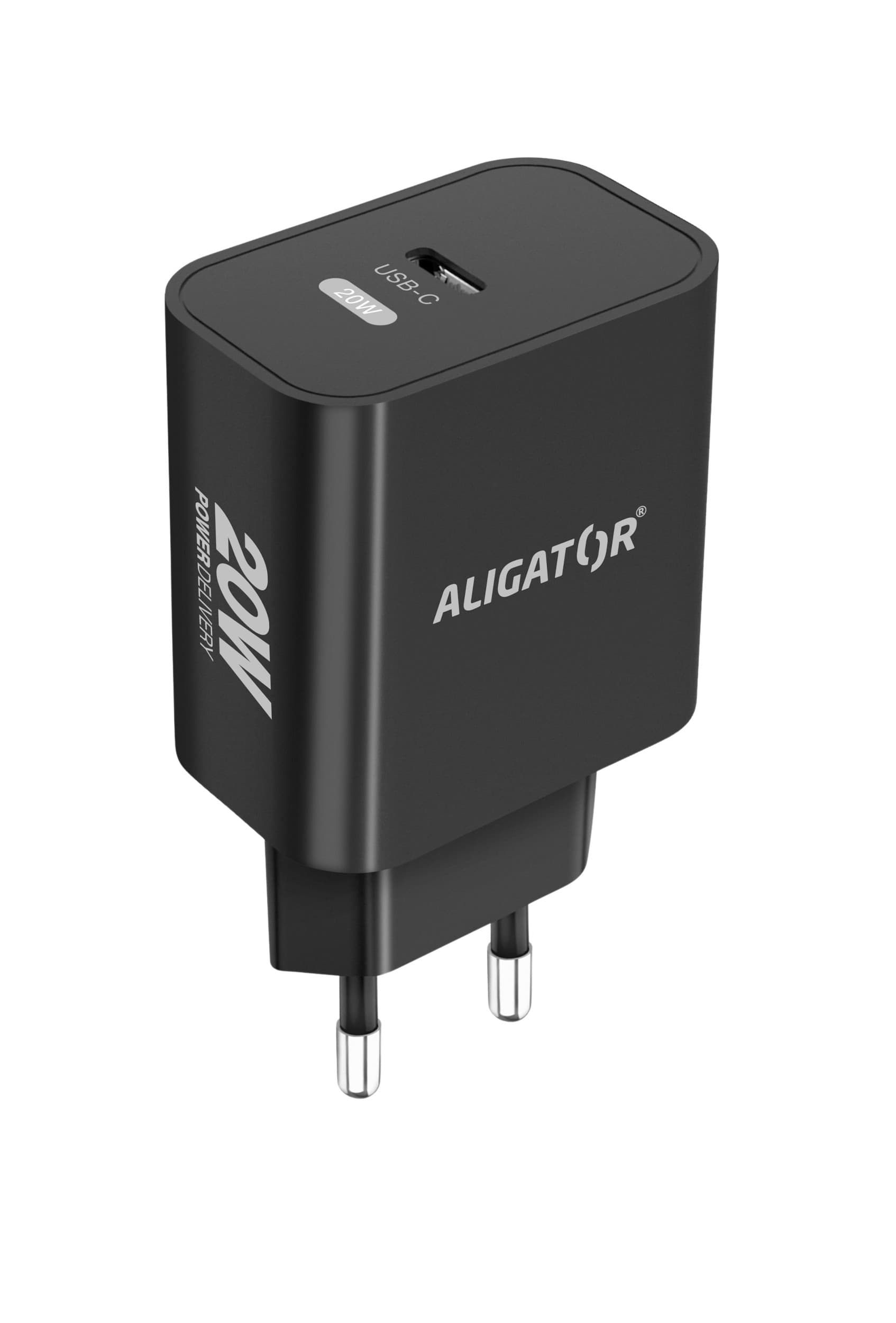 Chytrá síťová nabíječka ALIGATOR Power Delivery 20W, USB-C, černá