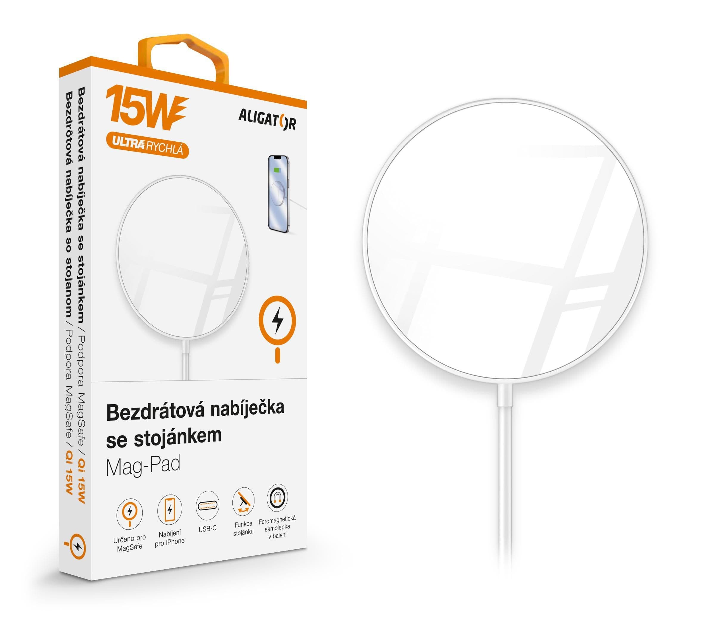 Aligator Bezdrátová nabíječka Mag-Pad 15W bílá