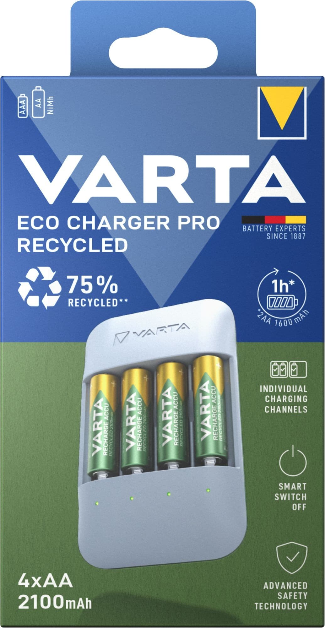 Varta Nabíječka baterií Eco Charger Pro Recycled + 4 AA 2100 mAh Recycled R2U