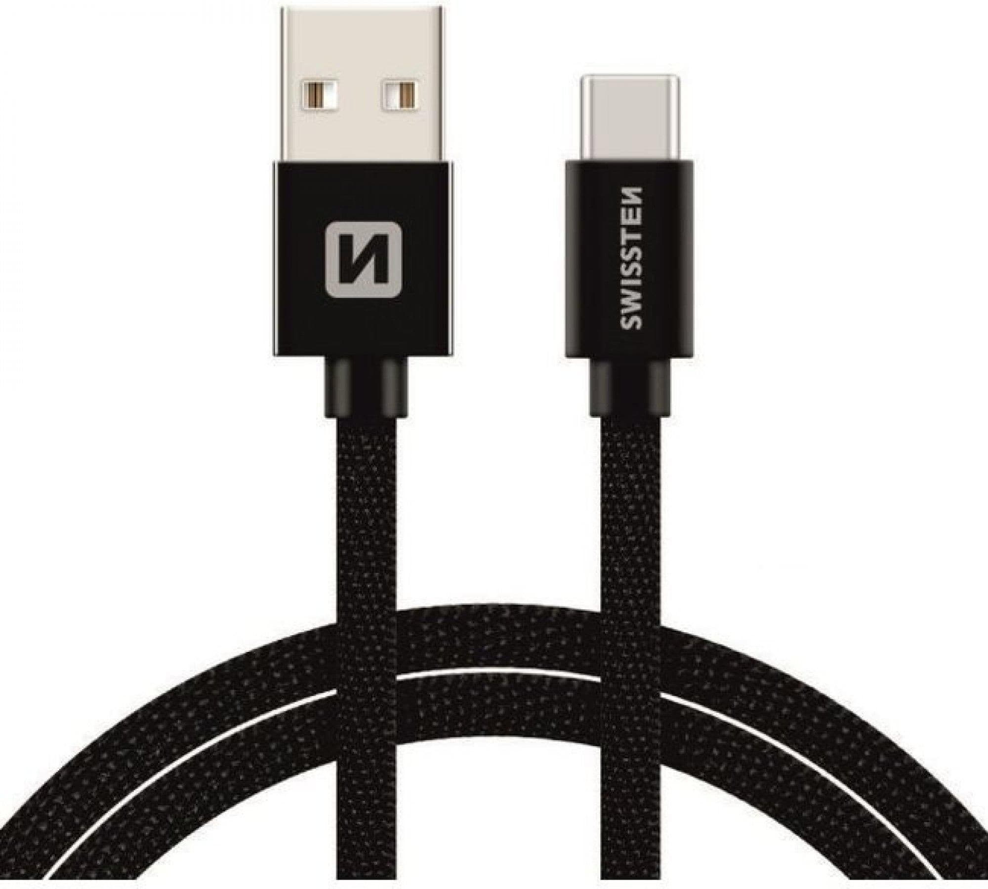 Swissten Datový kabel TEXTILE USB / USB-C 2,0 M černý