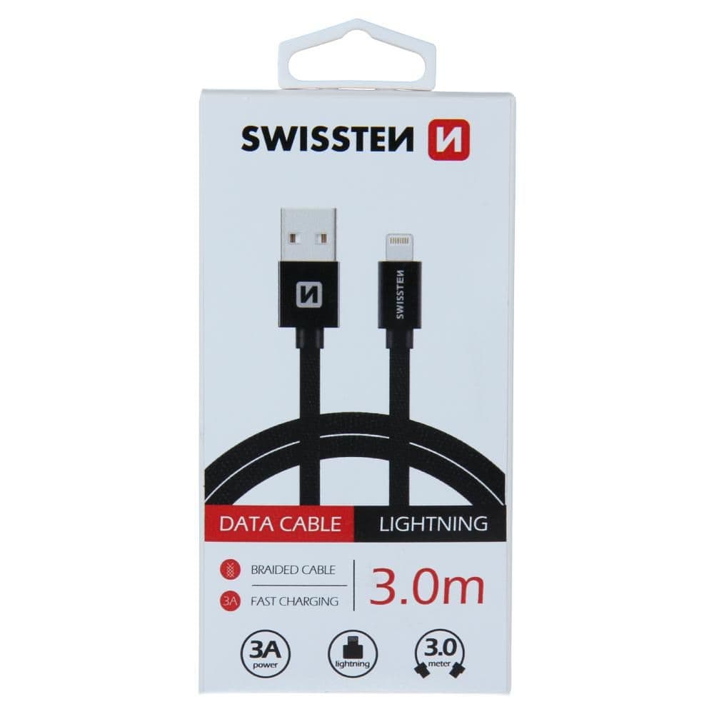 Swissten Datový kabel Textile USB / Lightning 3,0m černý