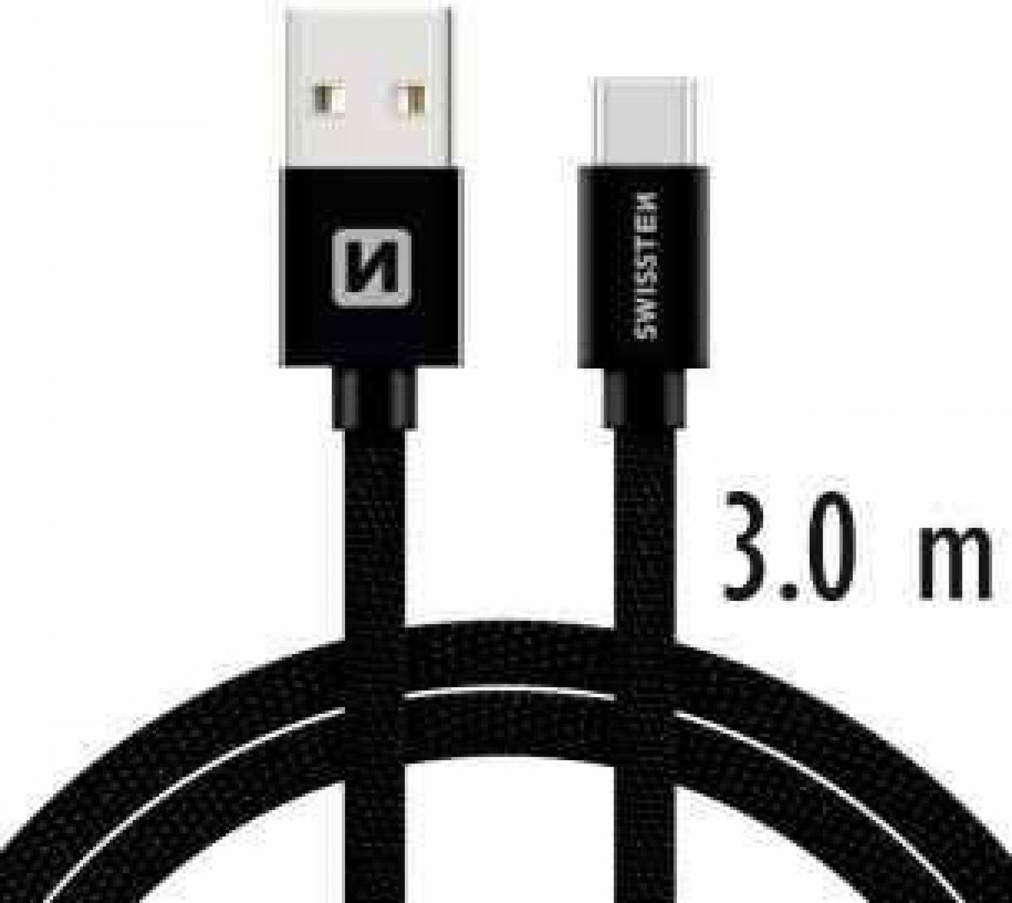 Swissten Datový kabel TEXTILE USB / USB-C 3,0 M černý