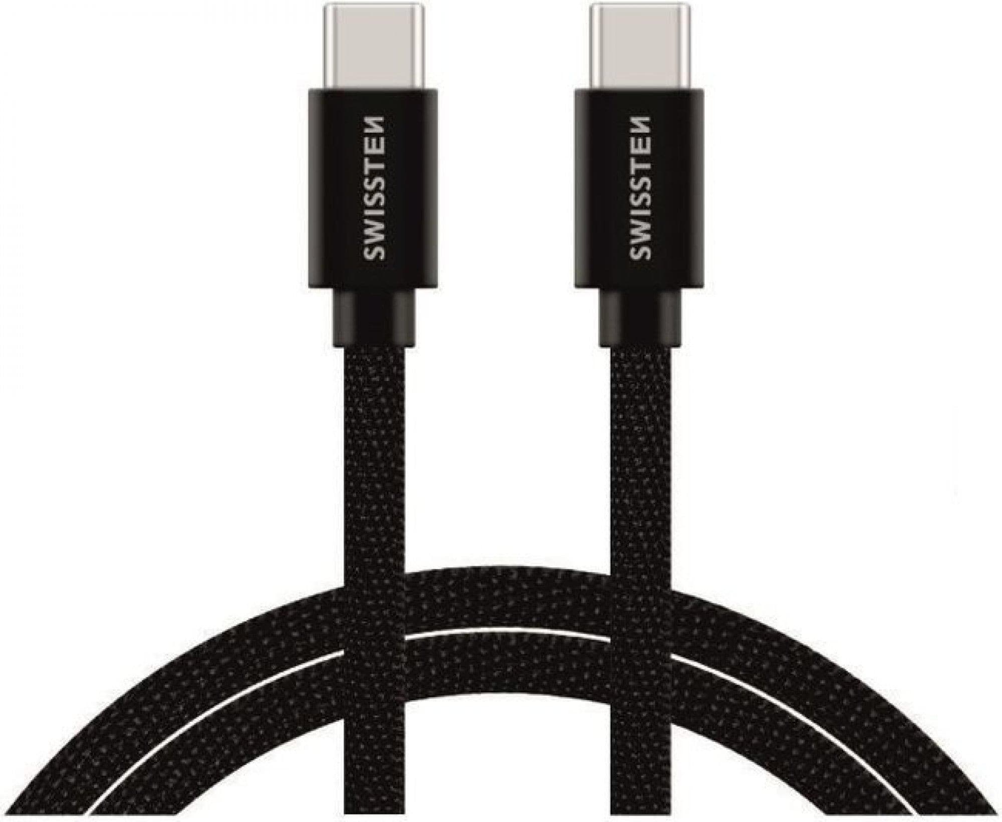Swissten Datový kabel TEXTILE USB-C / USB-C 1,2 M černý