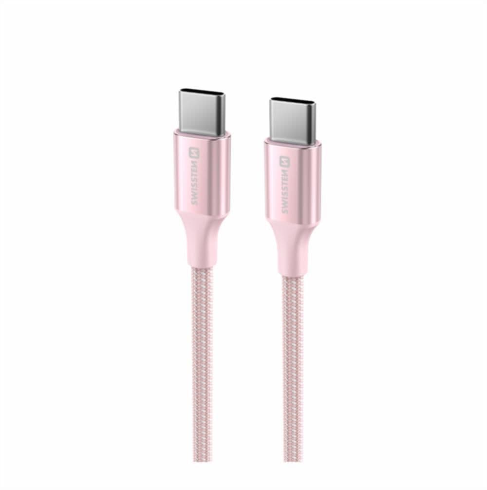 Swissten Datový kabel Textile II USB-C / USB-C 1,5m růžový