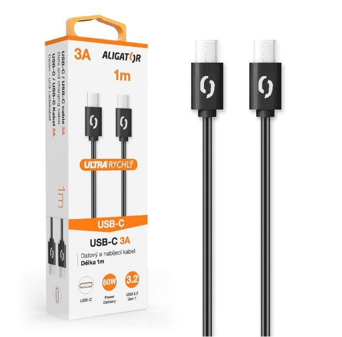 Datový kabel Aligator POWER 3A USB-C/USB-C černý