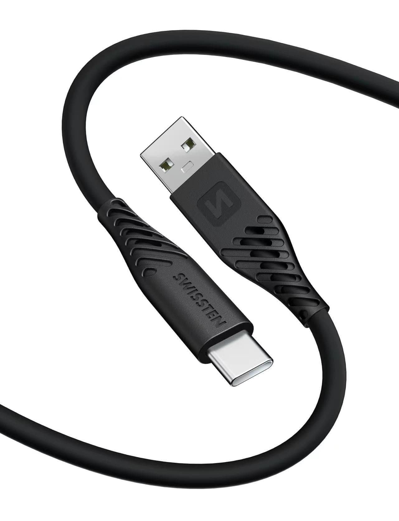 Swissten Datový kabel SOFT SILICONE USB / USB-C 1,5 M 60W černý