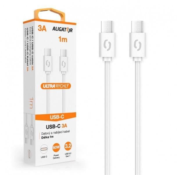 Datový kabel Aligator POWER 3A USB-C/USB-C bílý
