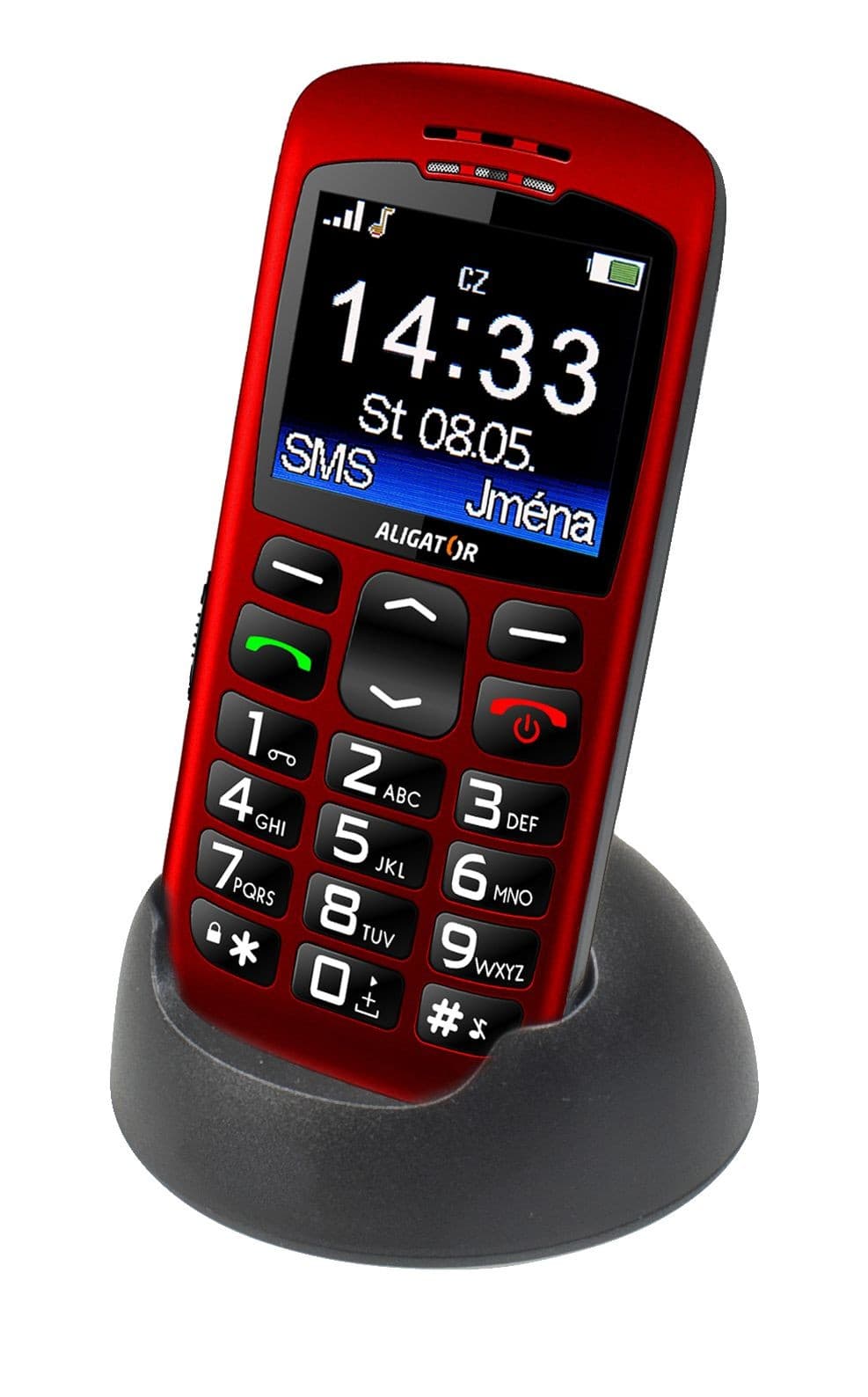 Aligátor Mobilní telefon A670 Senior červený + stol .nabíječka