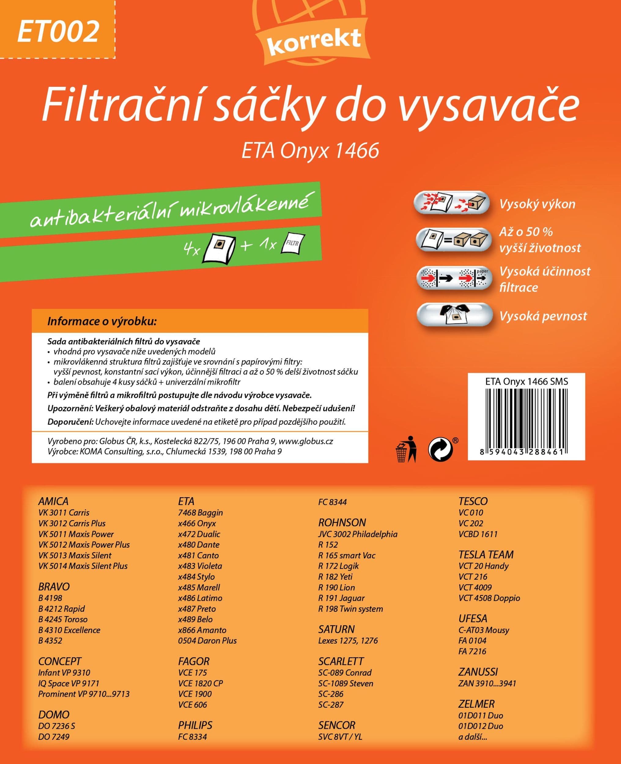Korrekt Sáčky do vysavače ET002 - ETA Onyx 1466
