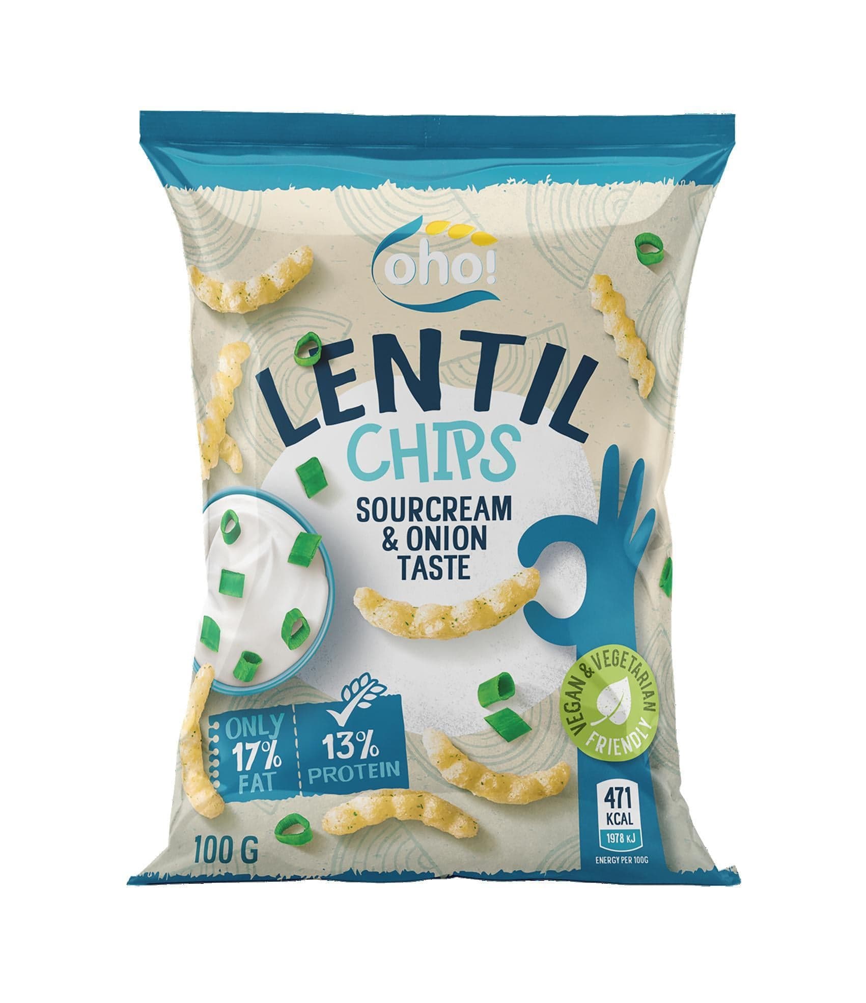 Oho Čočkové snacky s příchutí zakysané smetany a cibule