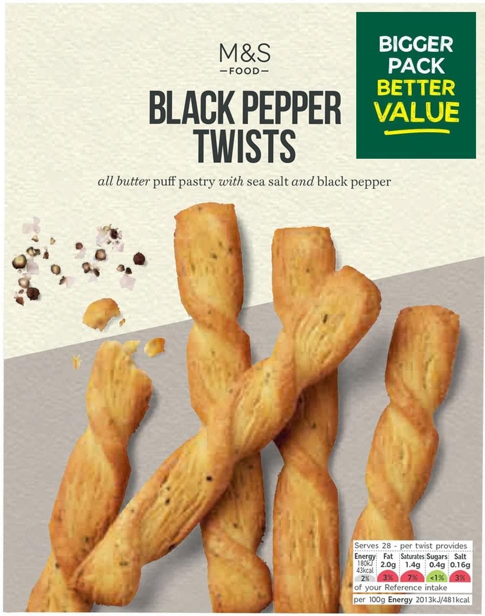 Marks & Spencer Tyčinky z máslového listového těsta s mořskou solí a černým pepřem