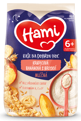 Hami Mléčná krupicová kaše na dobrou noc Banánová s broskví