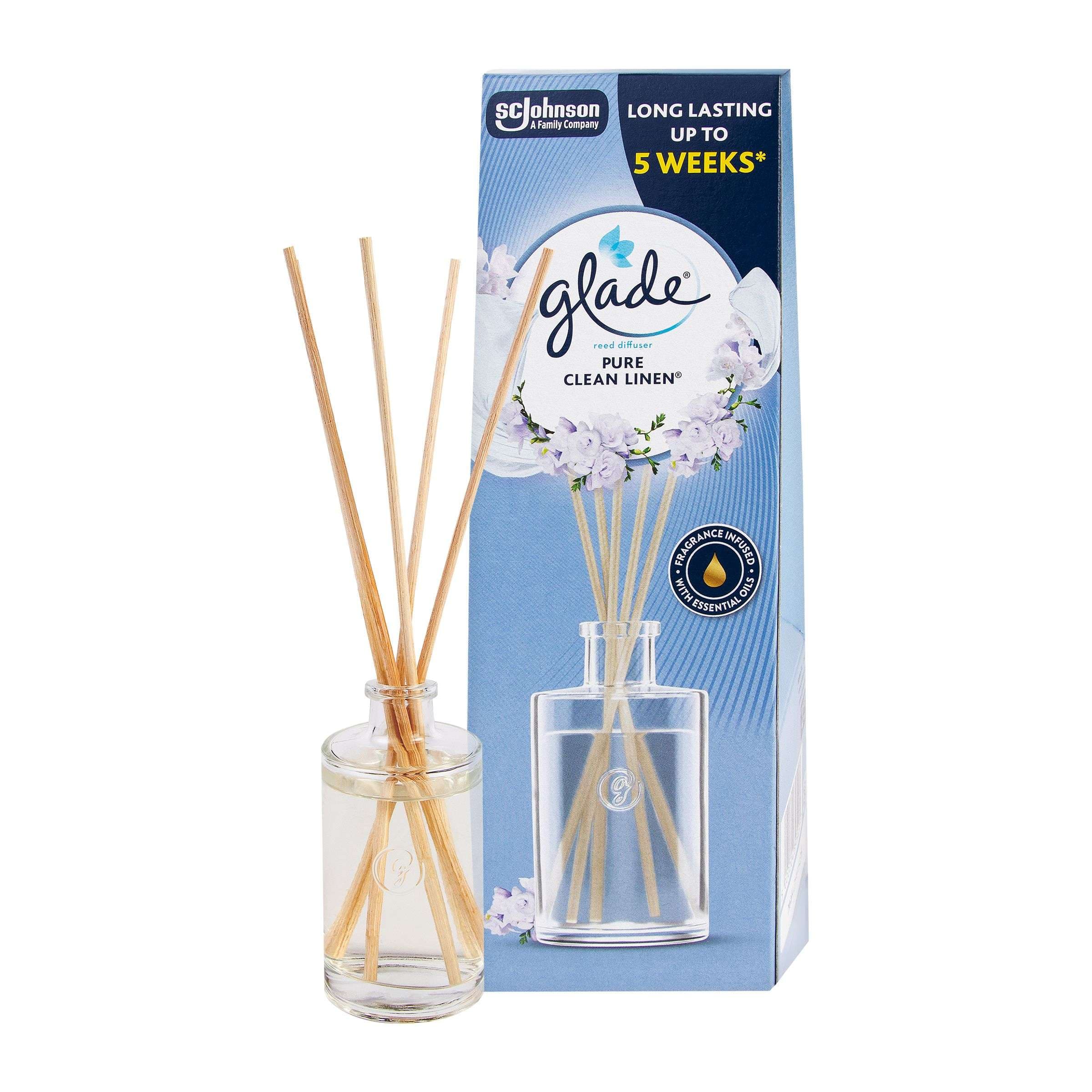 Glade Reed Diffuser - Pure Clean Linen®, osvěžovač vzduchu vonné tyčinky 50ml