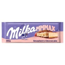 Milka čokoláda Mmmax Strawberry Cheesecake mléčná, příchuť jahodový cheesecake 300g