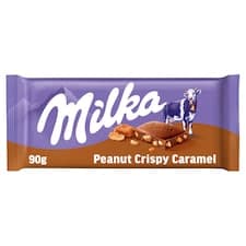 Milka čokoláda Peanut Crispy Caramel mléčná s arašídy a karamelovými kousky 90g