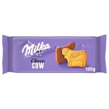 Milka Choco Cow sušenky polomáčené mléčnou čokoládou z alpského mléka 120 g