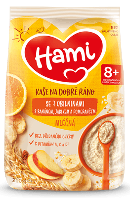 Hami Mléčná kaše se 7 obilninami, Banánem, jablkem a pomerančem