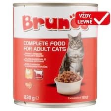 Brunos Kompletní krmivo pro dospělé kočky s drůbežím a hovězím v omáčce 830g