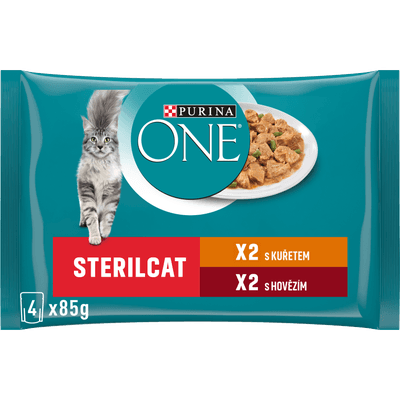 Purina ONE Sterilised kapsičky pro kočky kuře, hovězí ve šťávě 4x85g