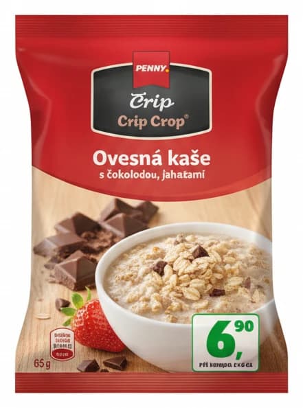 Ovesná kaše Crip Crop s čokoládou, s jahodami