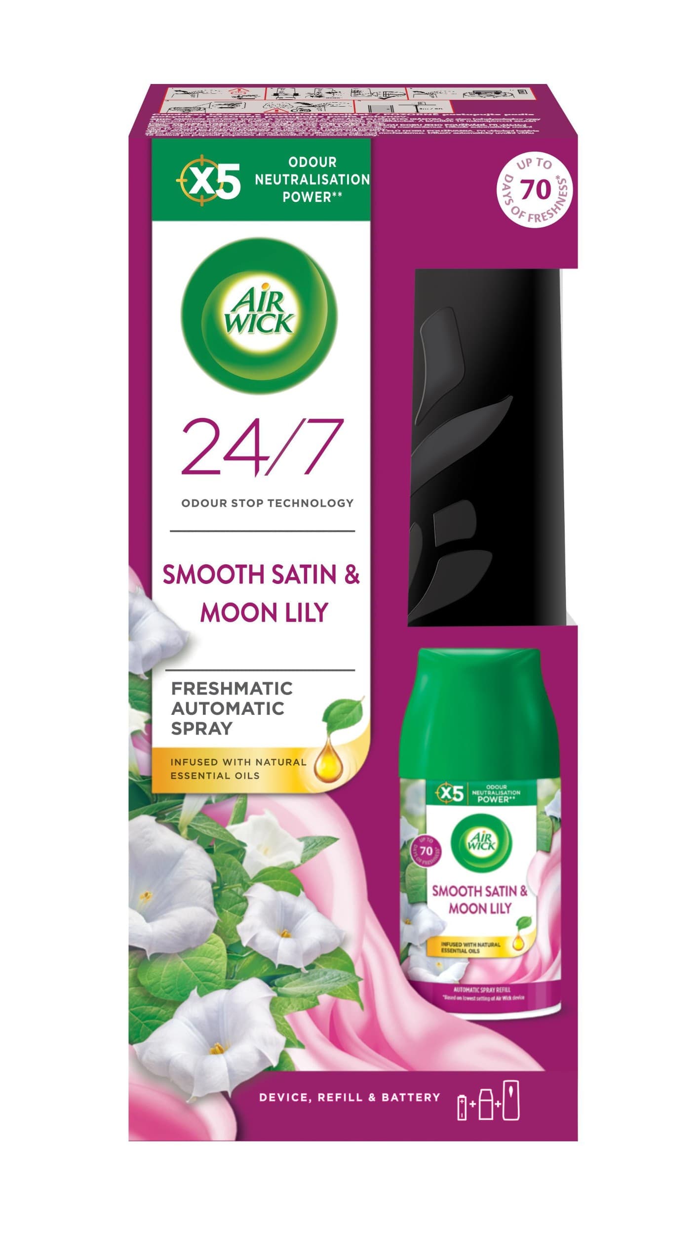 Air Wick Freshmatic difuzér a náplň do osvěžovače vzduchu - Jemný satén a měsíční lilie 250 ml