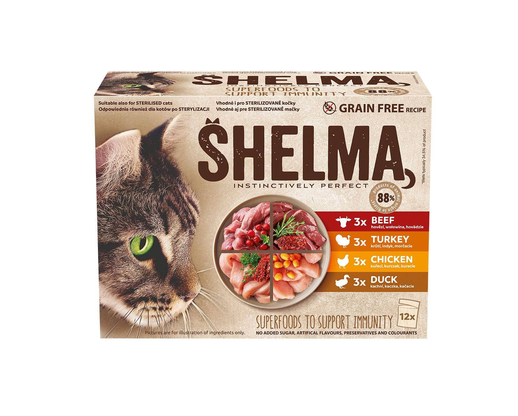 Shelma bezobilné dušené filetky 4 druhy masa 12x85 g