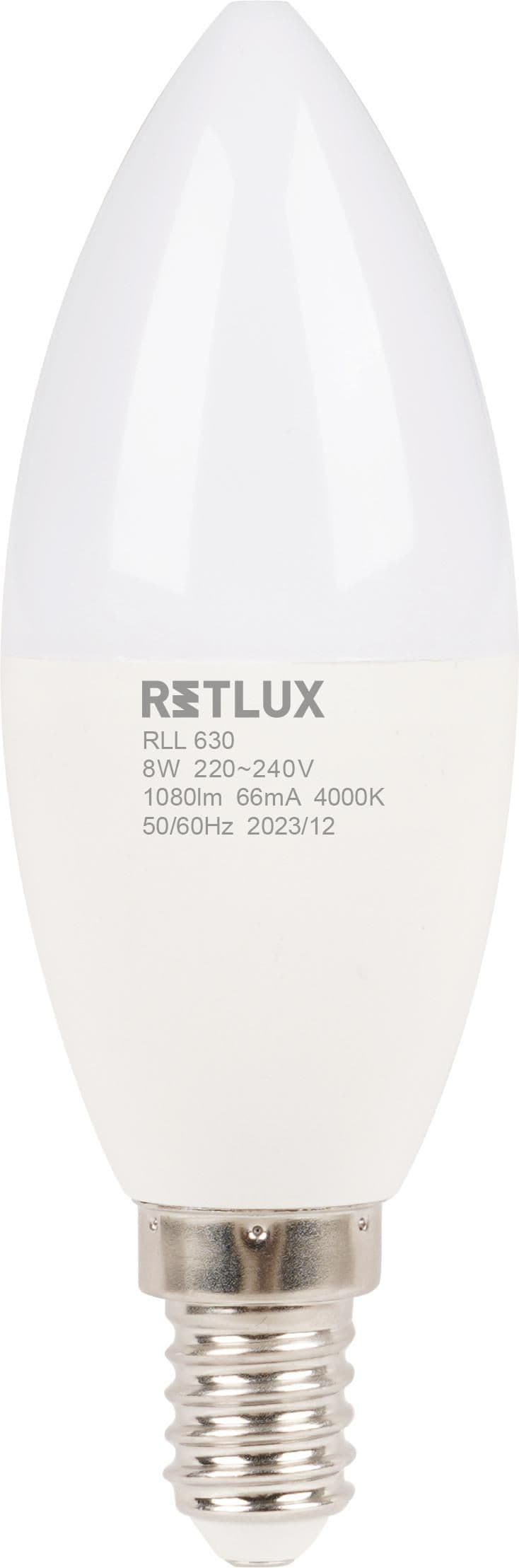 Retlux LED žárovka 8W C37 E14 CW 1ks