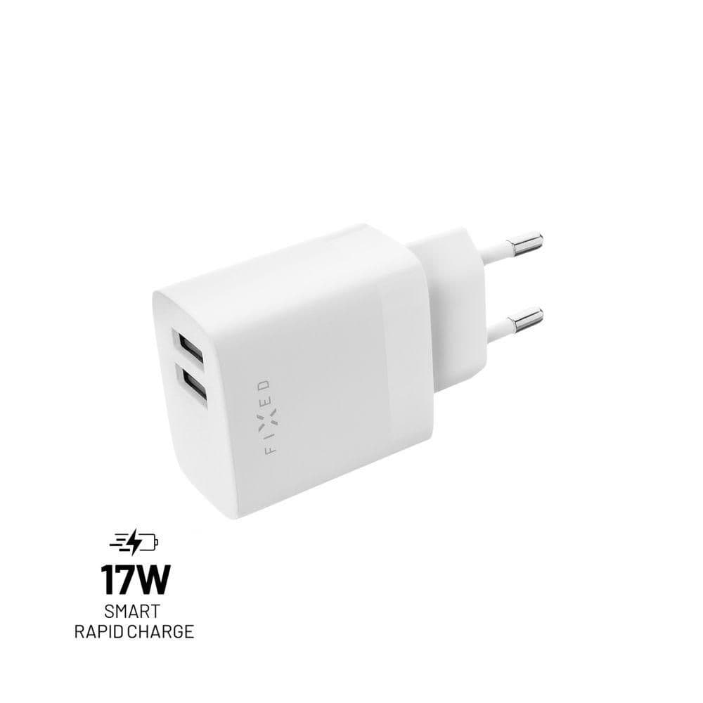 FIXED Síťová nabíječka s 2xUSB výstupem, 17W Smart Rapid Charge, bílá