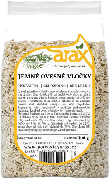 Arax Vločky ovesné bezlepkové jemné, celozrnné