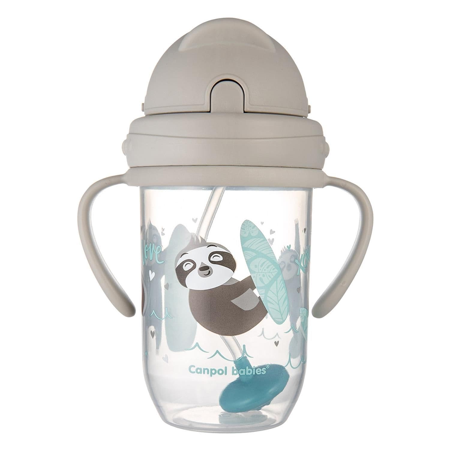 Canpol babies Nevylévací hrneček se slámkou a závažím EXOTIC ANIMALS 270ml šedý