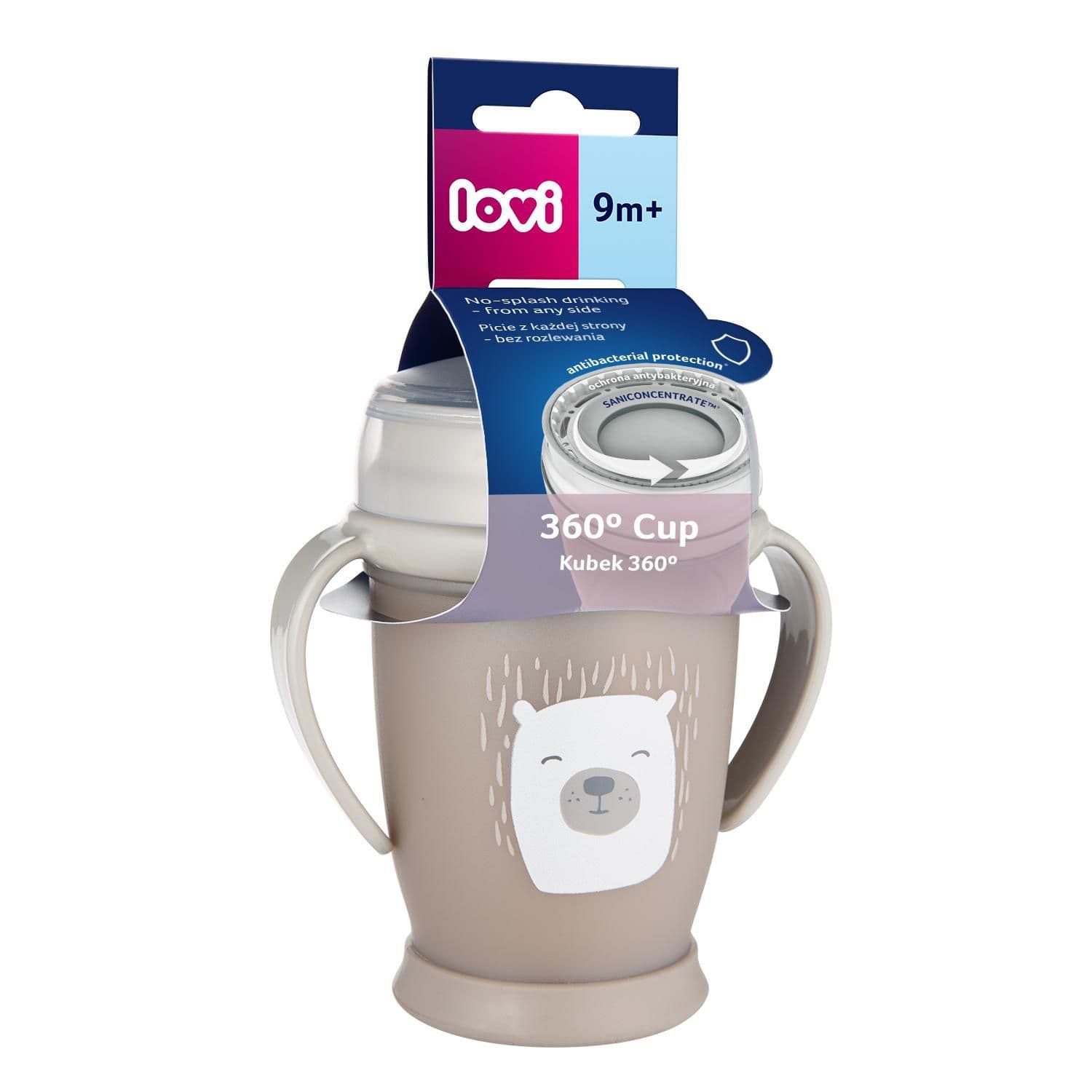 LOVI Hrneček 360˚ JUNIOR 250ml s úchyty BUDDY BEAR 9m+
