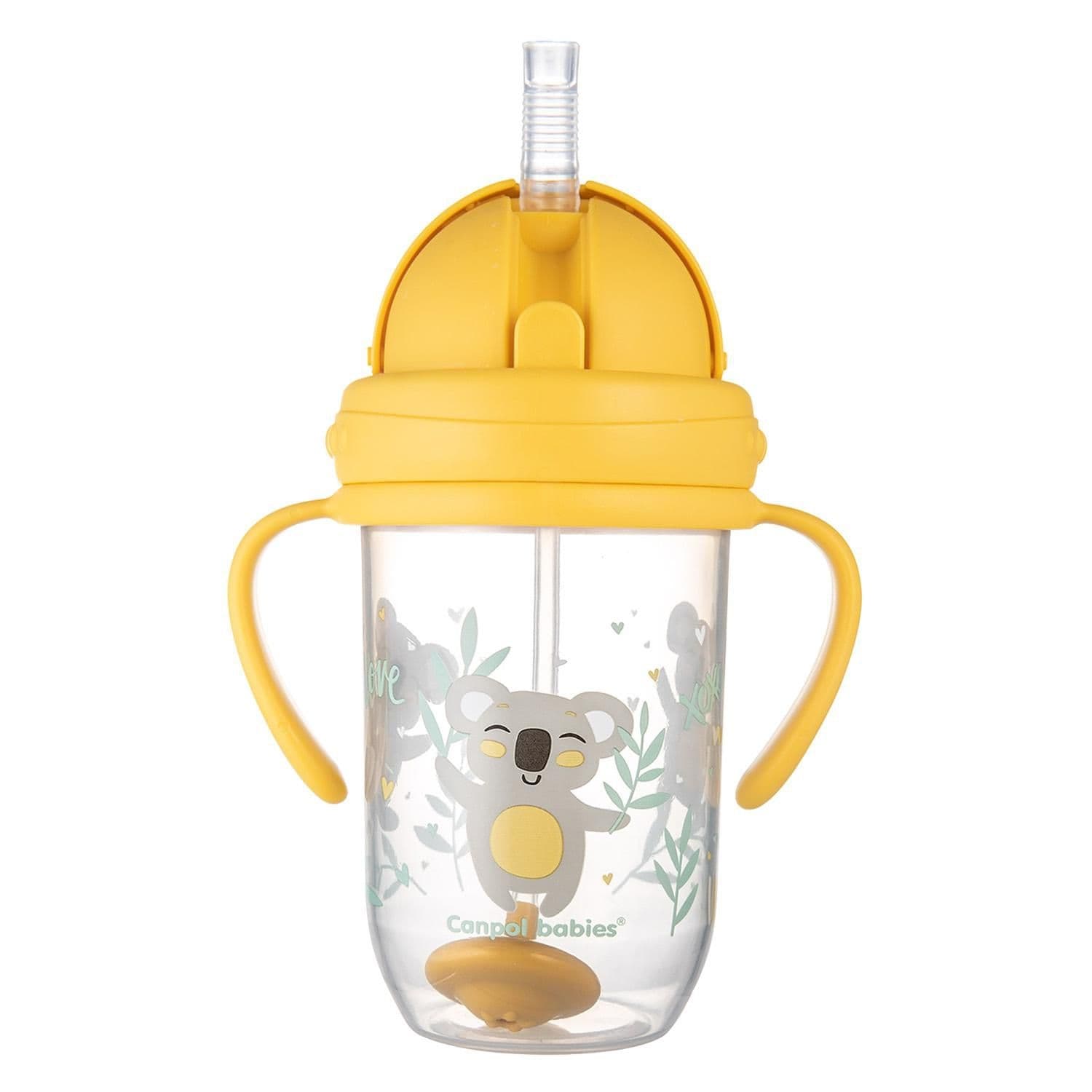 Canpol babies Nevylévací hrneček se slámkou a závažím EXOTIC ANIMALS 270ml žlutý