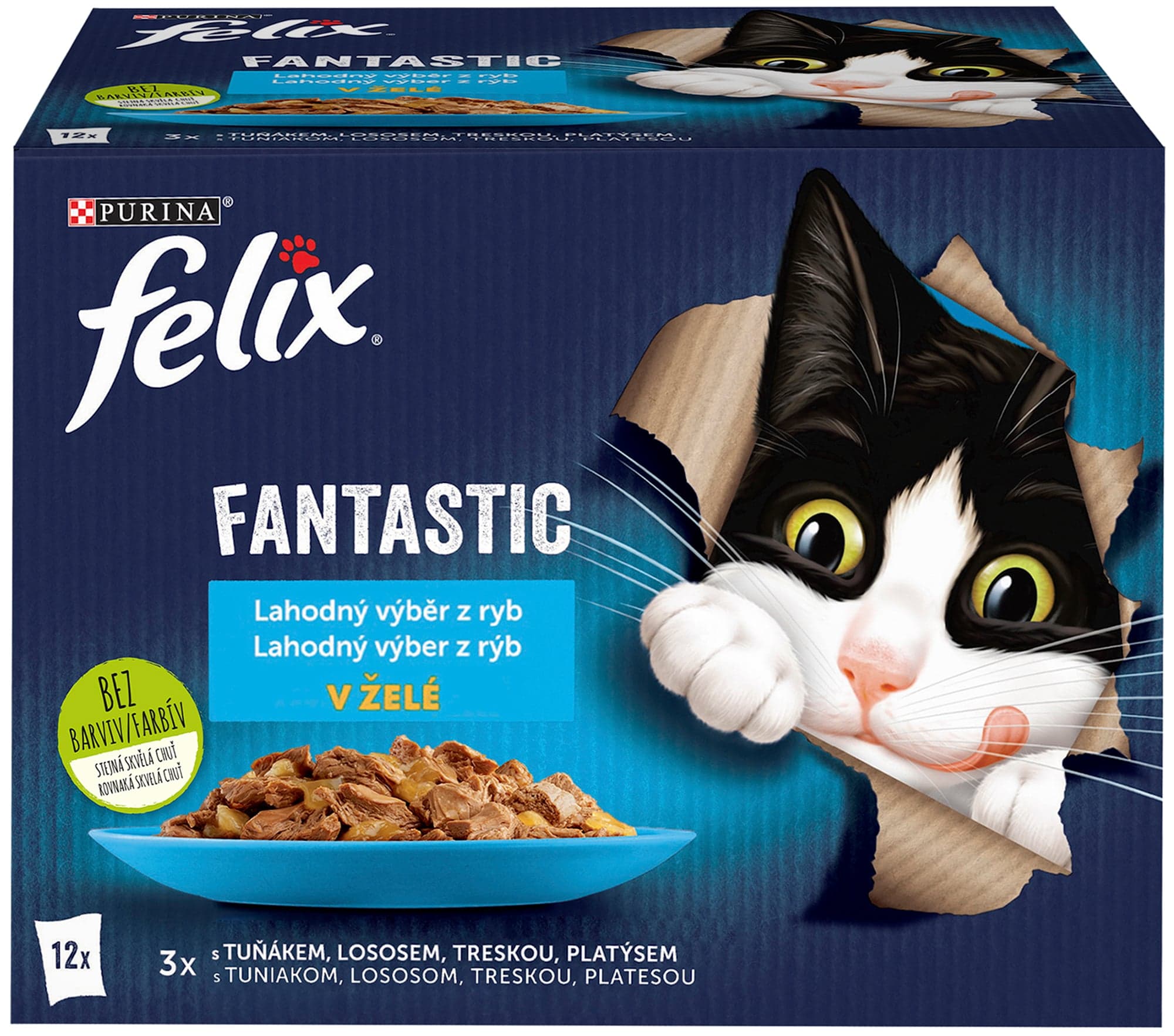 Felix Fantastic kapsičky pro kočky losos, platýs, tuňák, treska v želé 12×85 g