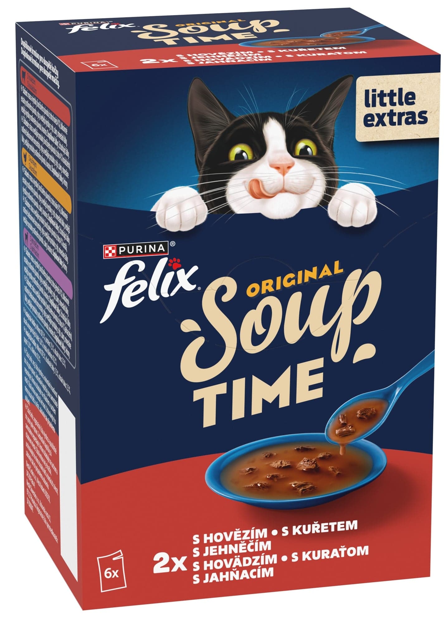 Felix Soup polévky pro kočky hovězí, kuře, jehněčí 6×48 g